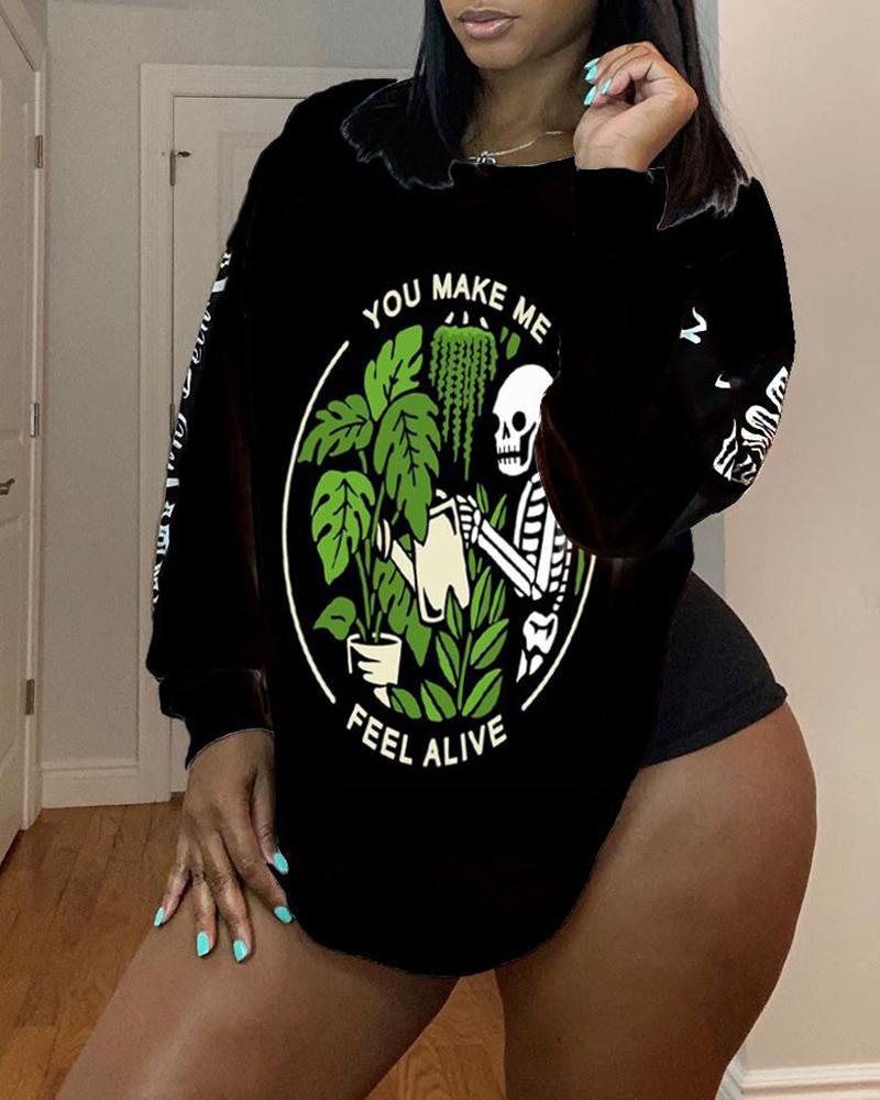 

Halloween Graphic Print Long Sleeve Top, Green