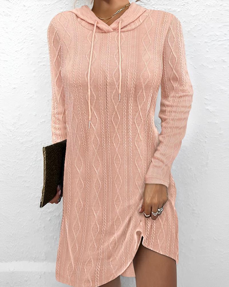 

Hooded Cable Textured Casual Dress, Pink