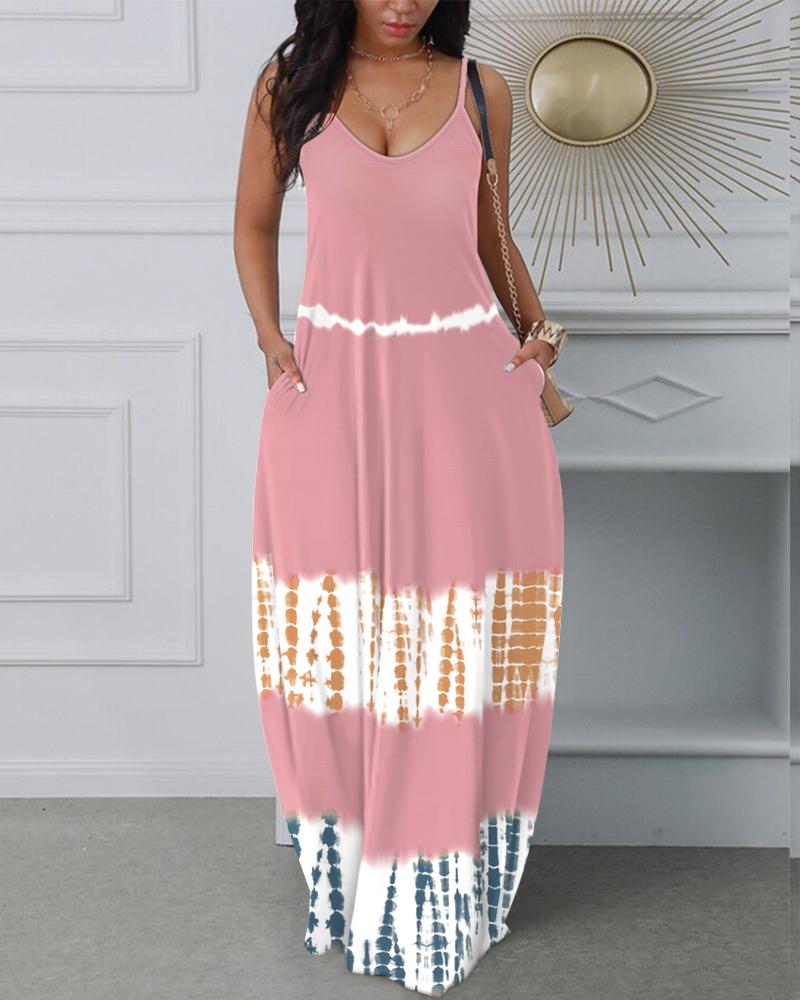 

Tie Dye Print Spaghetti Strap Maxi Dress, Pink