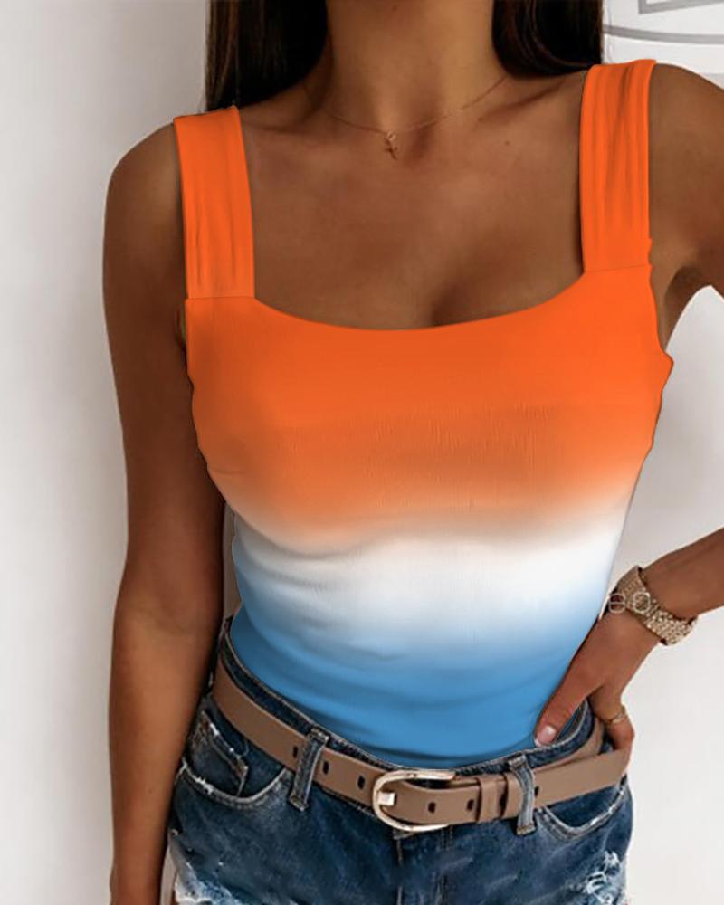 

Ombre Print Casual Tank Top, Orange