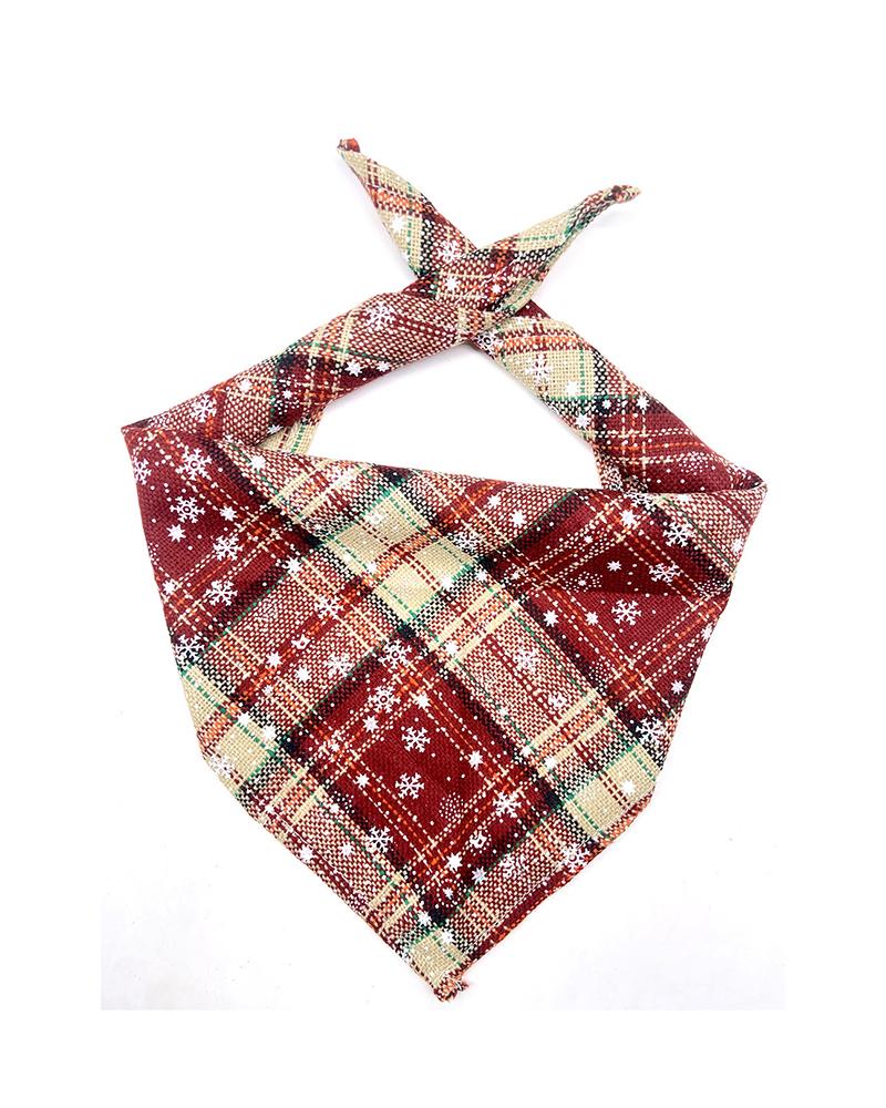 

Christmas Plaid Snowflake Triangle Bandanas For Pets, Style4