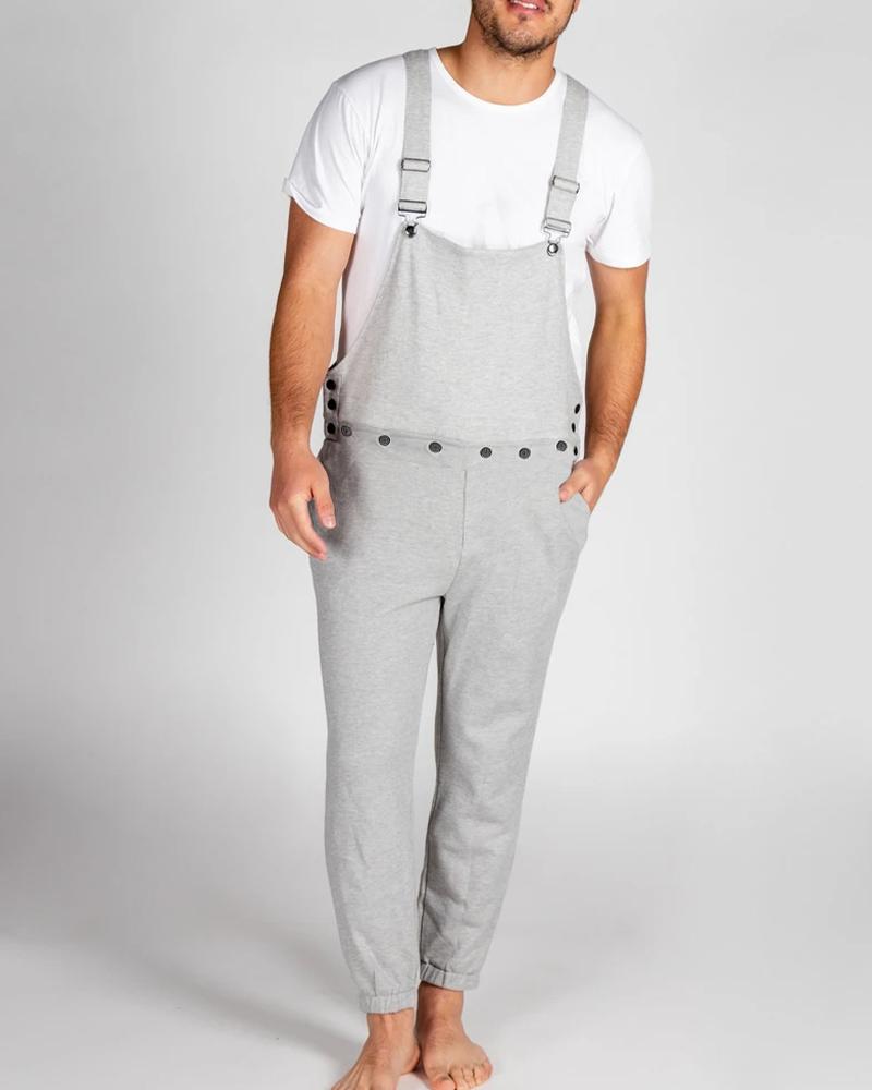 

Solid Color Ribbed Suspenders Jumpsuits, Gray