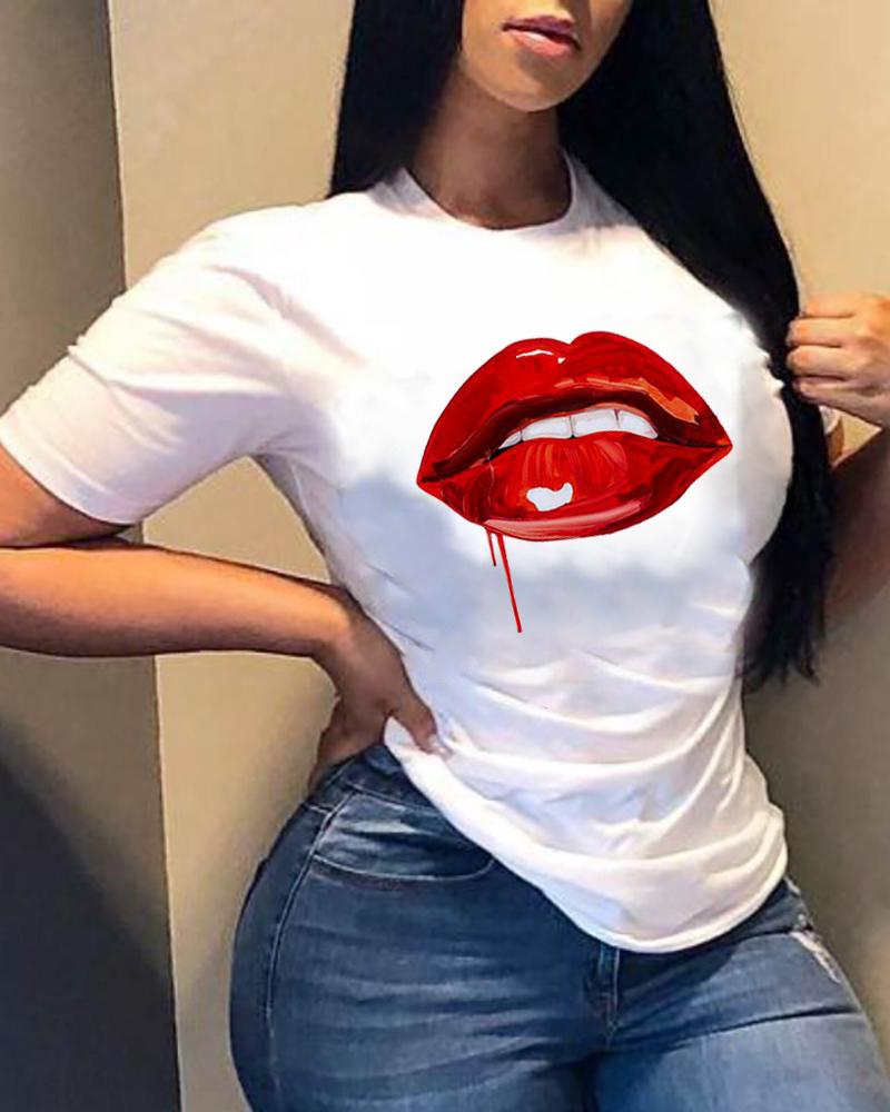 

Colorblock Lips Print Short Sleeve T-shirts, Style5