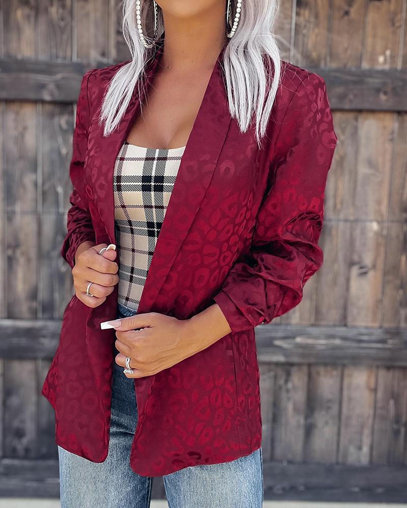 

Cheetah Print Long Sleeve Blazer Coat, Wine red