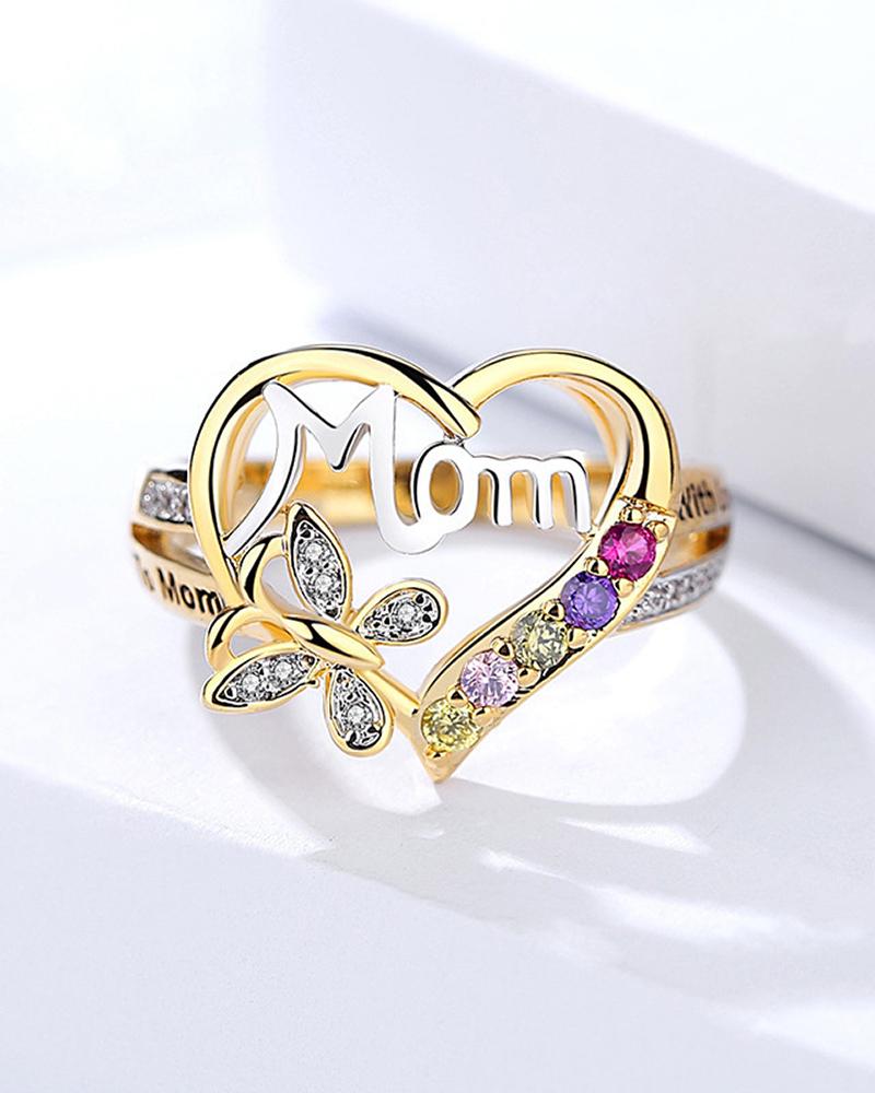 

Mother's Day Letter Butterfly Pattern Heart Shaped Ring, Style1