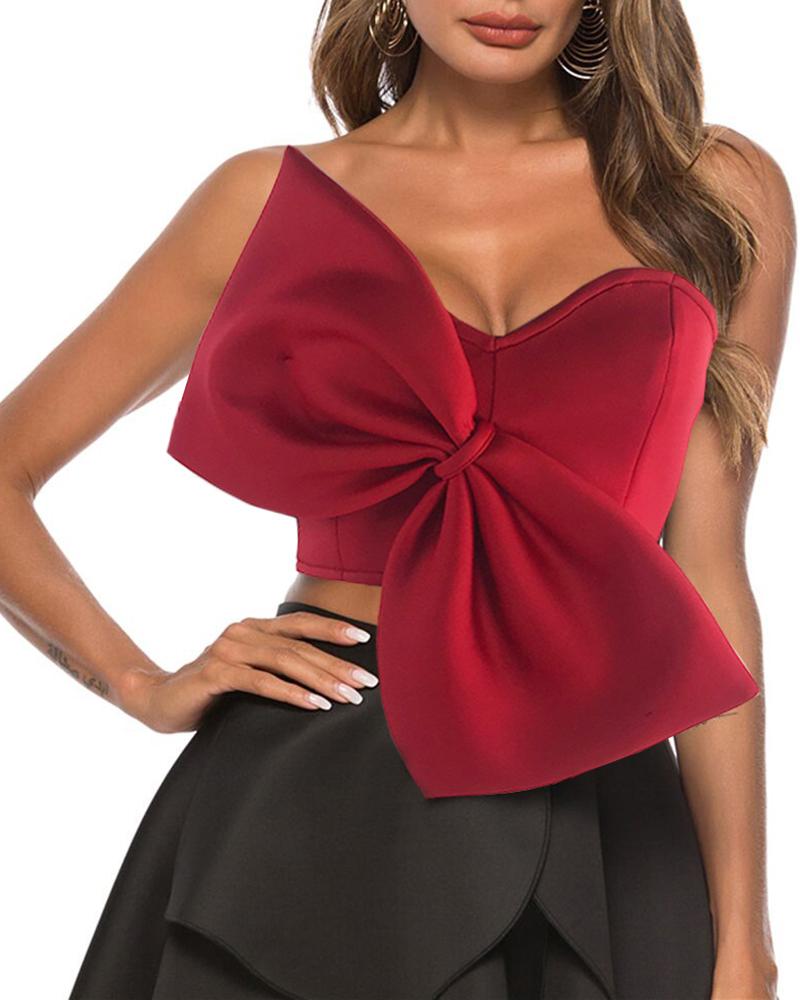 

Bandeau Bowknot Front Crop Tank Top, Red