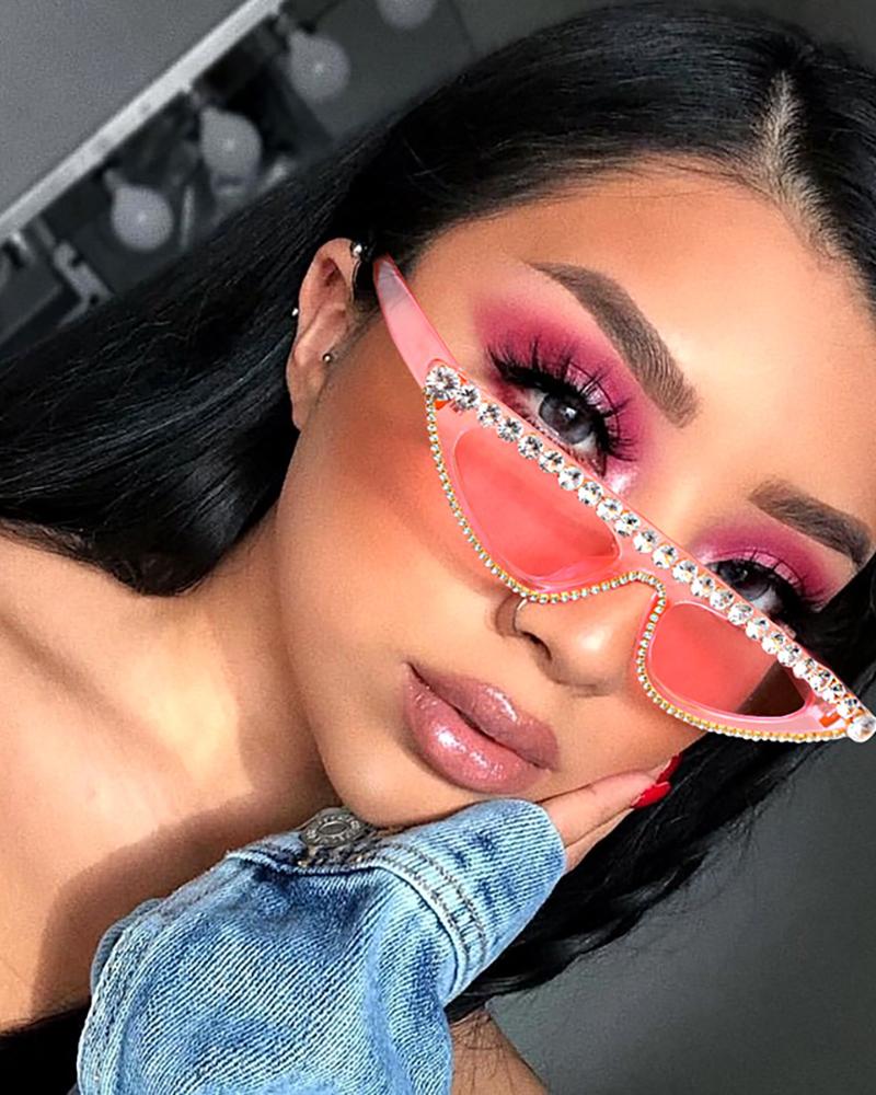 

1Pair Tinted Lens Studded Cat Eye Sunglasses, Pink