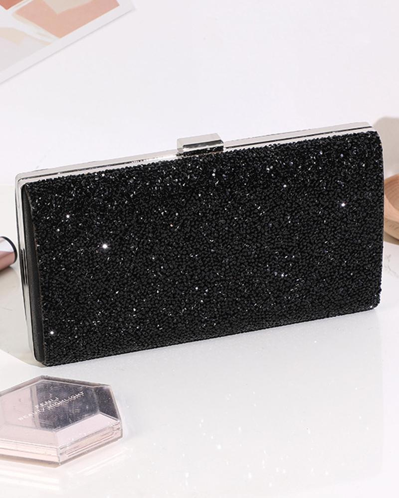 

Rhinestone Chain Strap Evening Clutch Bag, Black