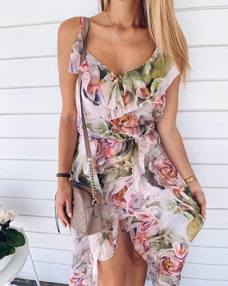 

Floral Print Sleeveless Loose Mini Dress, Pink