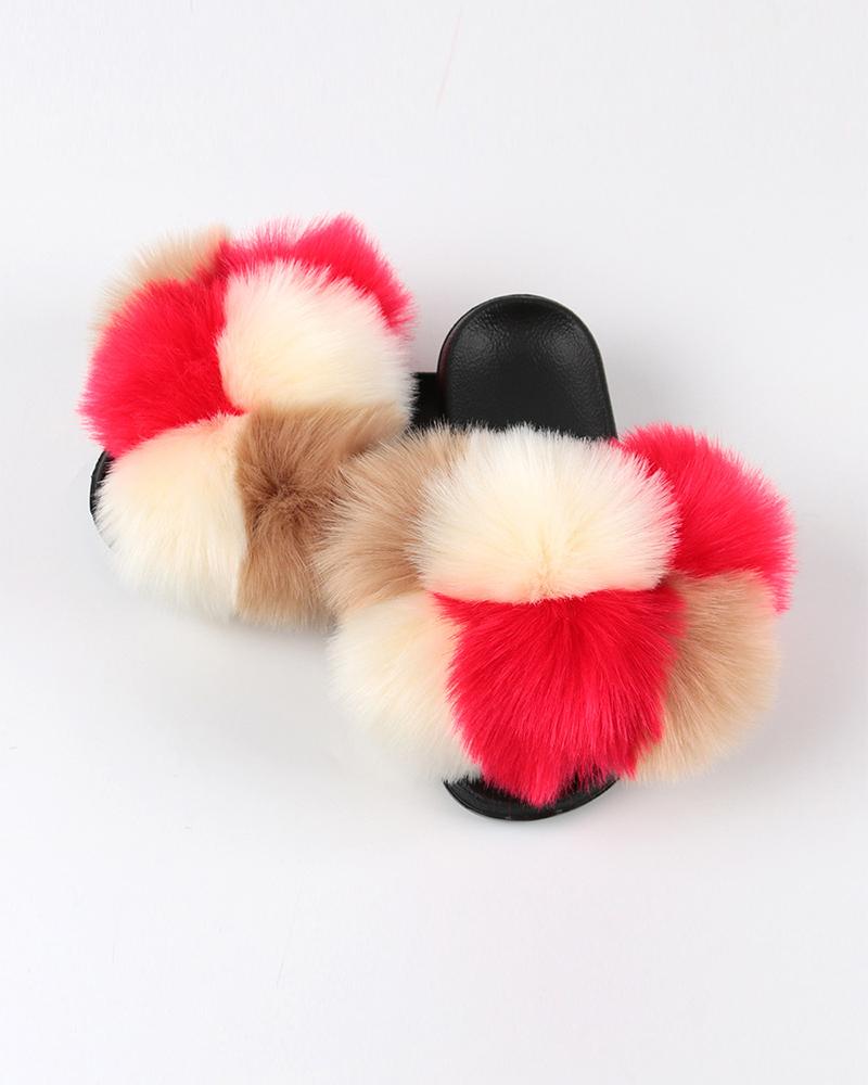 

Multicolor Fluffy Balls Upper Flat Sandals, Style14