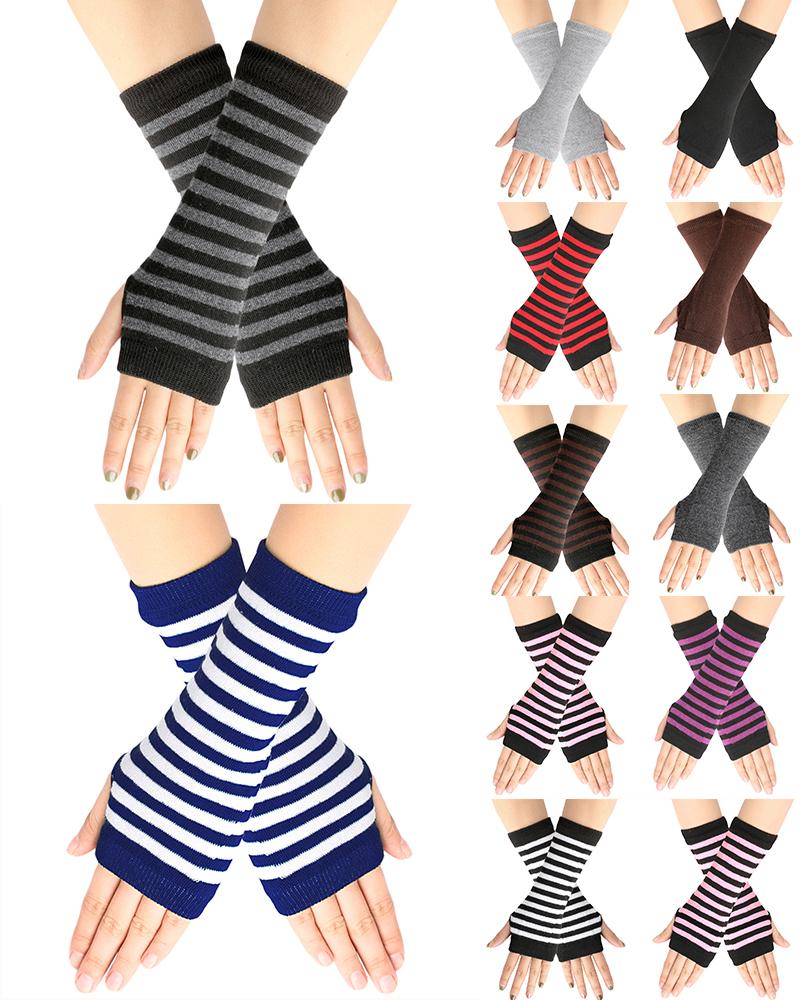 

1Pair Striped Knit Fingerless Gloves, Style1