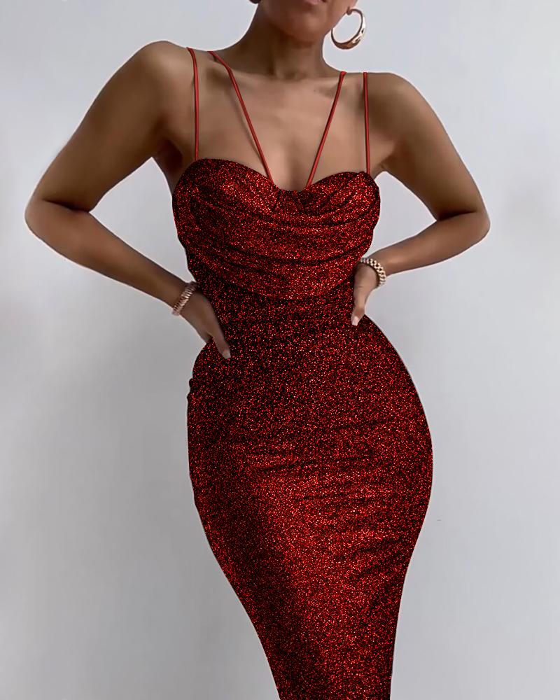 

Glitter Double Strap Party Dress, Red