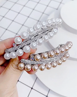 

1pc Rhinestone Pearls Beaded Fashionable Hair Clip, Champagne