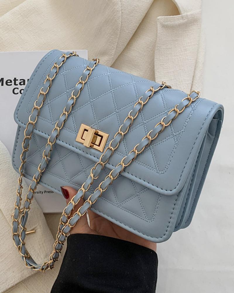 

Quilted Twist Lock Flap Shoulder Bag, Blue