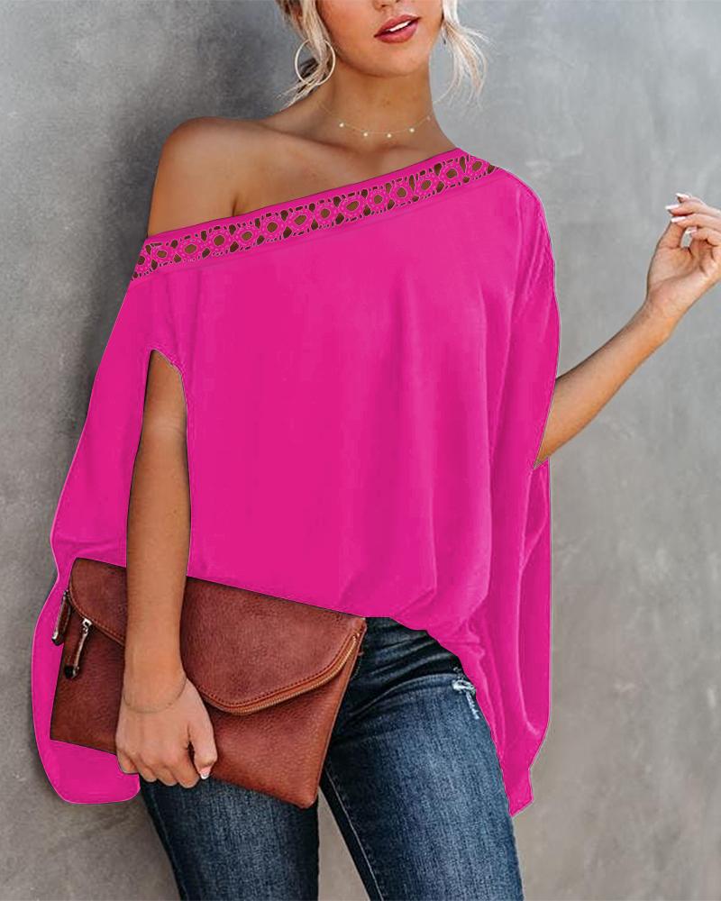 

Contrast Lace Cold Shoulder Top, Rose red