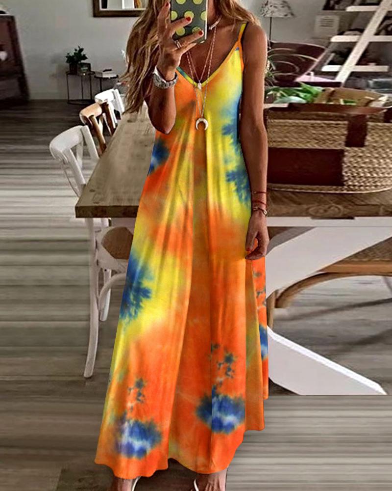 

Tie Dye Print V-Neck Spaghetti Strap Casual Dress, Multicolor
