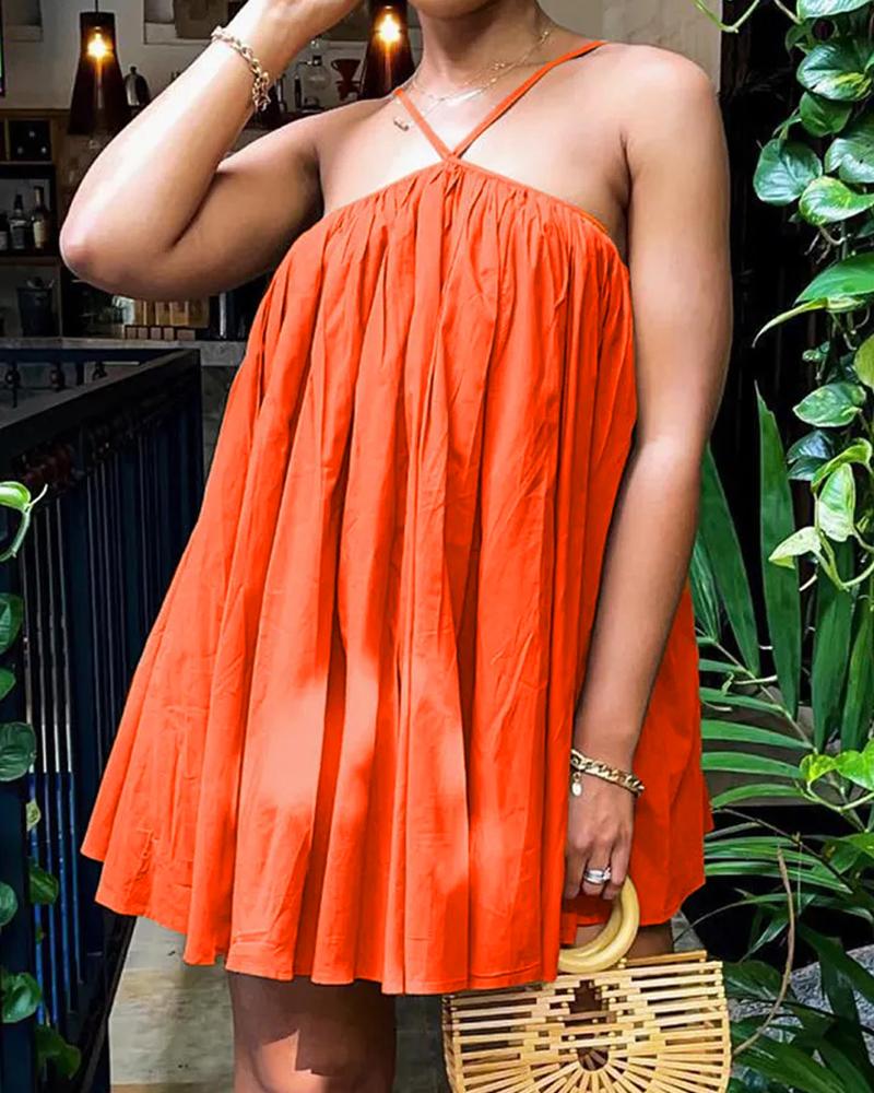 

Spaghetti Strap Ruched Swing Dress, Orange