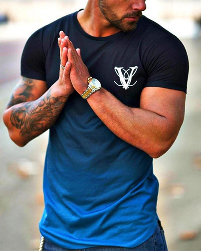 

Gradient Color Short Sleeve T-shirt, Blue