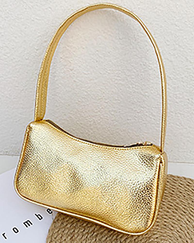 

Minimalist Baguette Satchel Bag, Gold