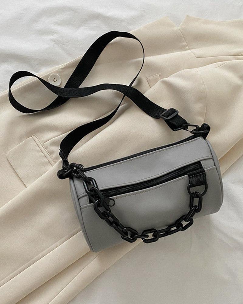 

Chain Decor Cylinder Bag, Gray