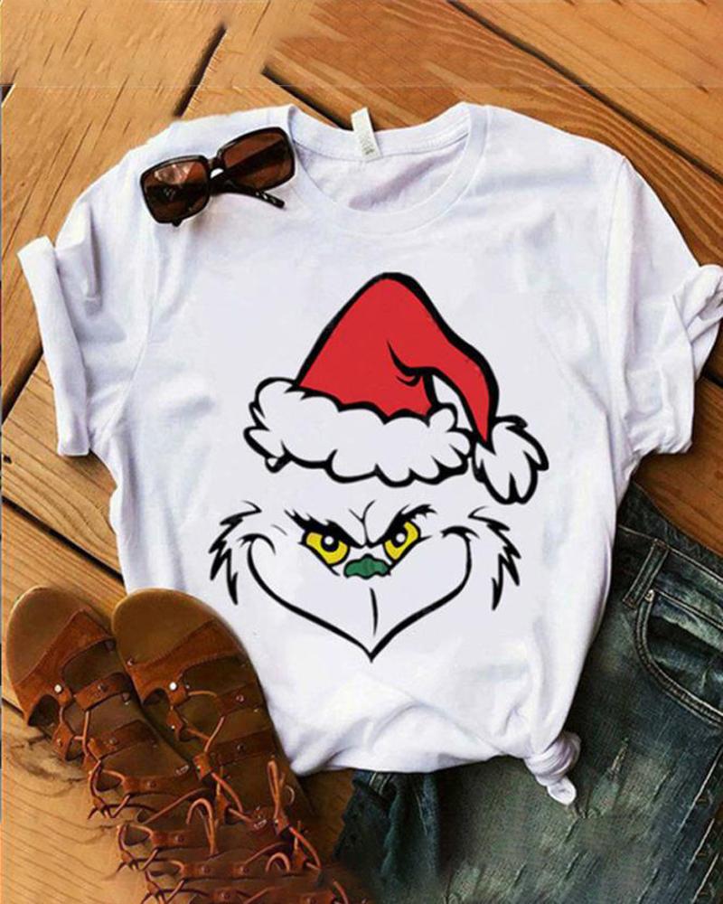 

Graphic Stole Christmas Print Casual T-shirt, White