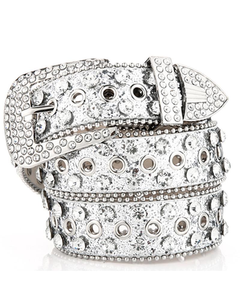 

Studded Rhinestone Eyelet Buckled Fashionable Party Wedding Gift Blet, Silver