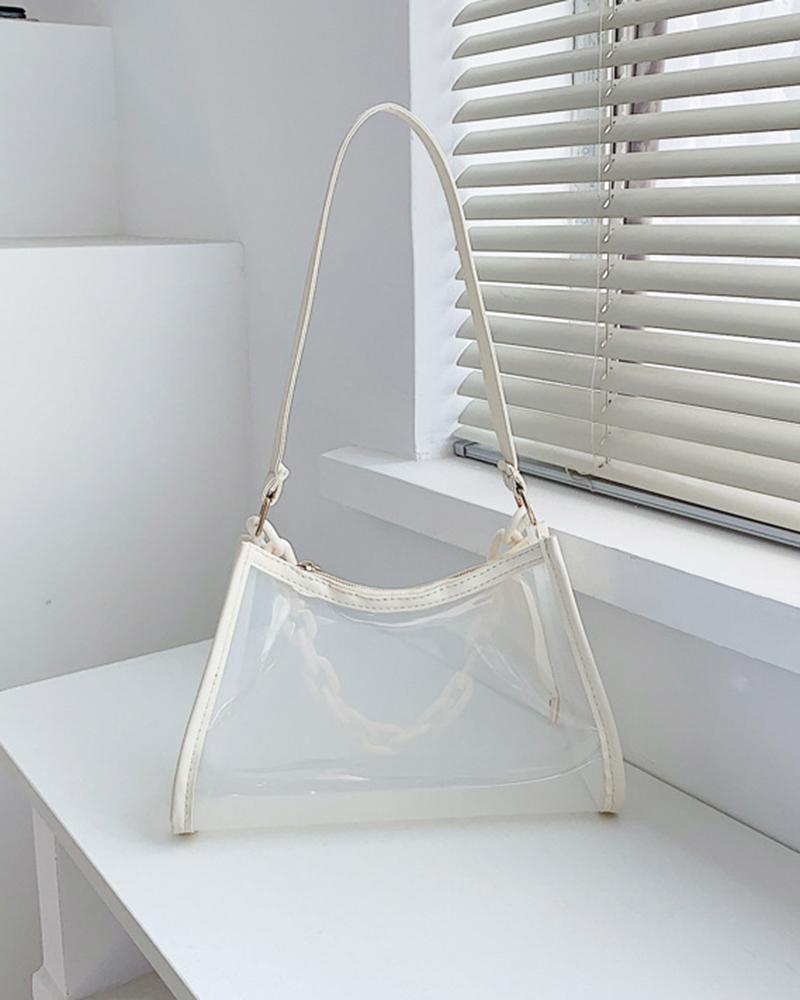 

Clear Pastel Chain Strap Square Shoulder Bag, Beige