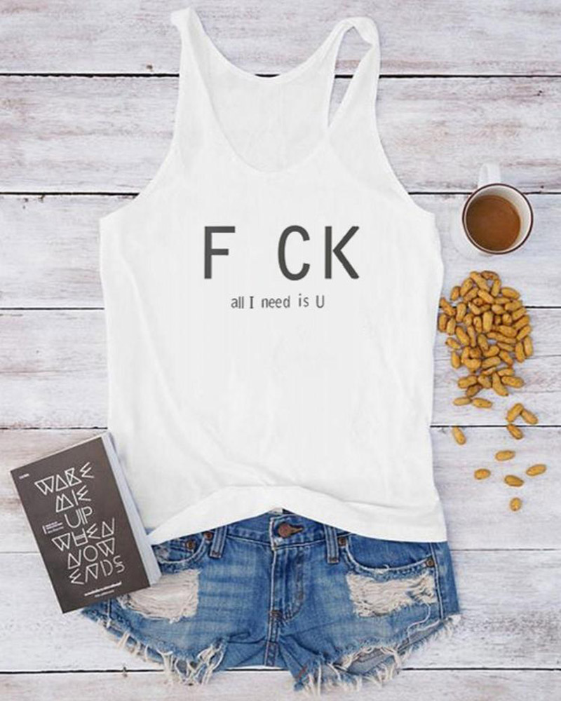 

Casual Fashion Slogan Tank Tops, White
