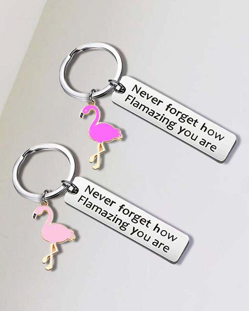 

1pc Never Forget How Flamazing You Are Slogan Pattern Flamingo Key Ring, Purple