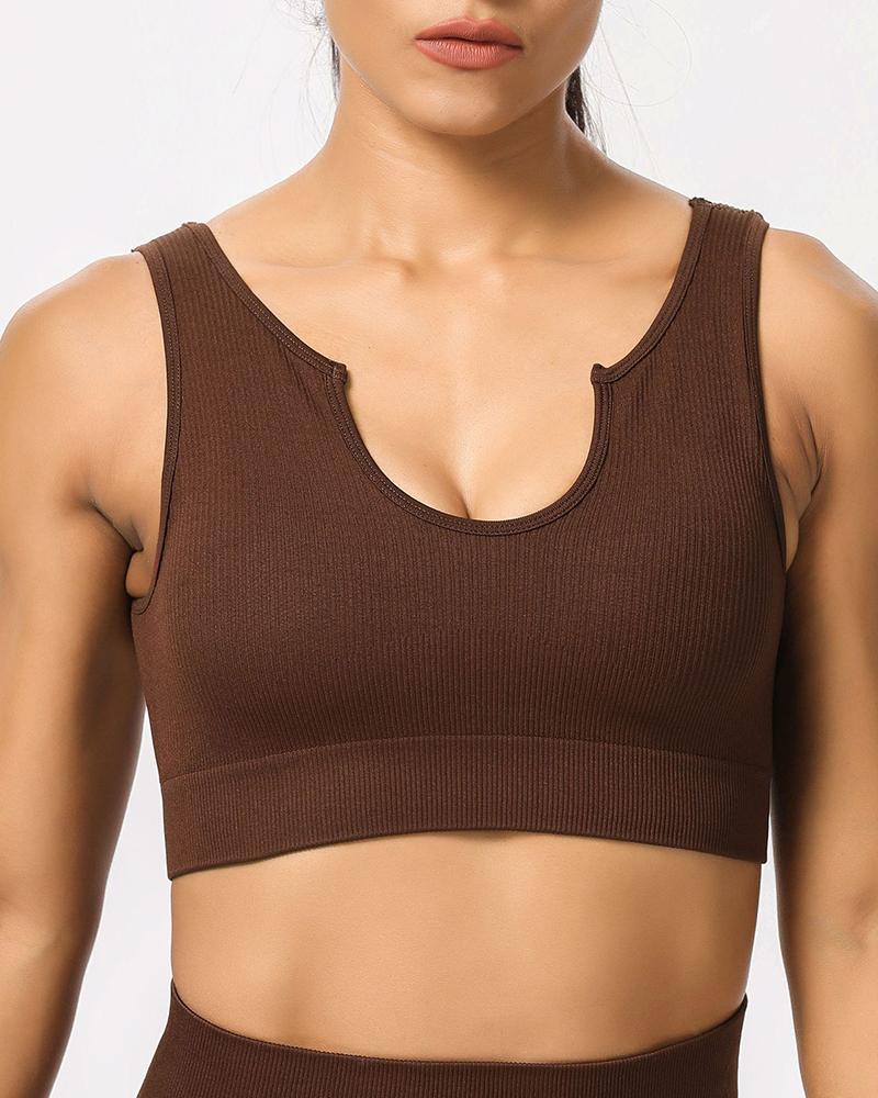 

Solid Color Skinny Sleeveless Sport Cropped Tank Top, Coffee