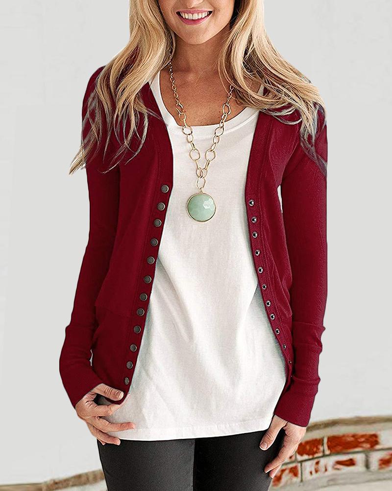 

Long Sleeve Button Front Coat, Wine red