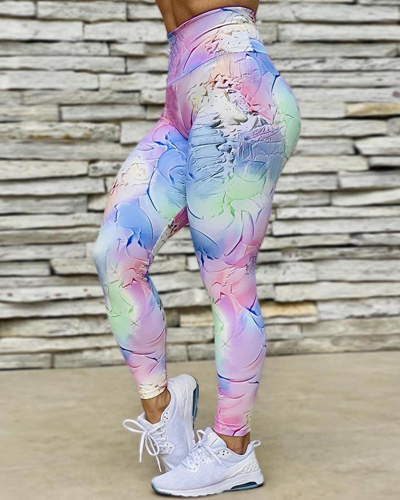 

Abstract Print Skinny Butt Lifting Active Pants, Blue