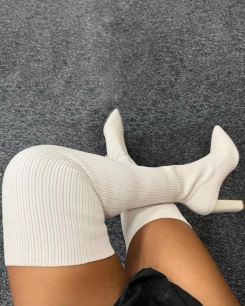 

Knit Point Toe Over The Knee Boots, Beige