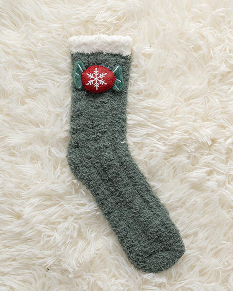 

1Pair Christmas Gift Fuzzy Thermal Socks, Green