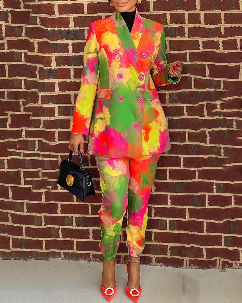 

Tie Dye Print Long Sleeve Blazer Coat, Multicolor