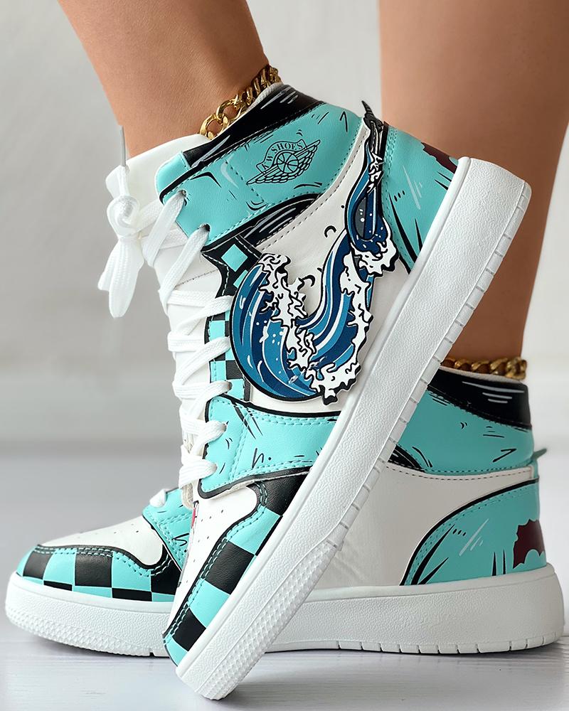 

Cartoon Lace-up Hollow Out Sneakers, Blue