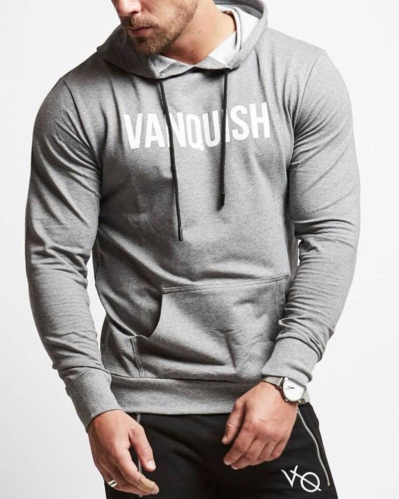

Letter Printing Long Sleeve Hooded Sporty Sweatshirt, Gray
