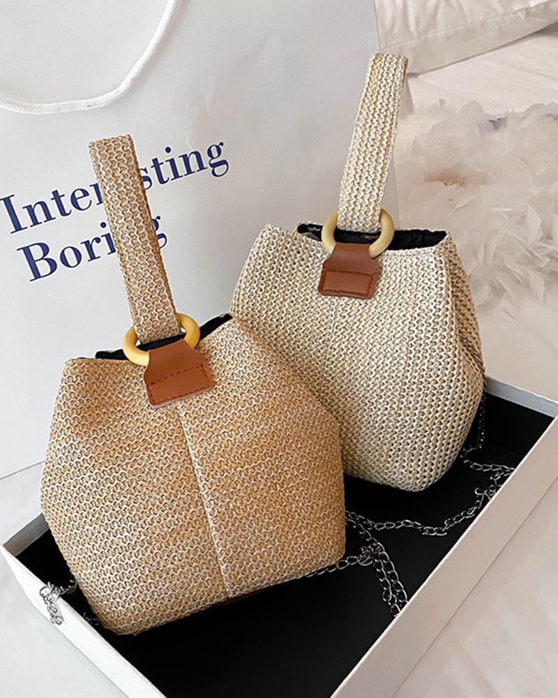 

Braided Straw Bucket Bag, Beige