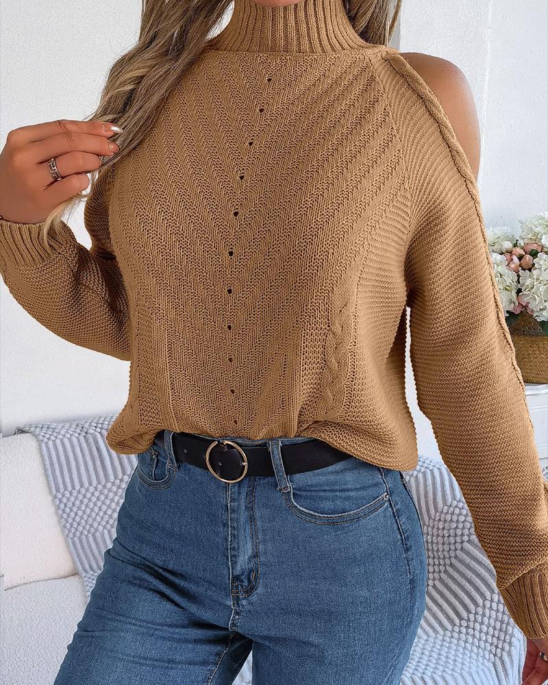 

Cold Shoulder Cable Knit Sweater, Khaki