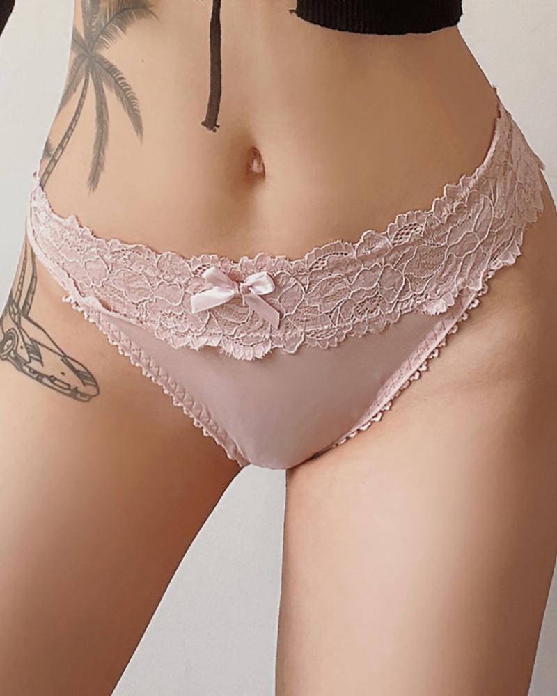 

Crochet Lace Cutout Tied Detail Panty, Pink