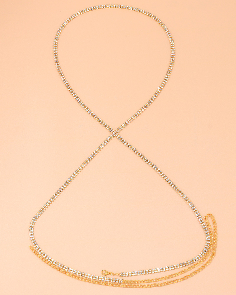 

Crisscross Rhinestone Body Chain, Gold
