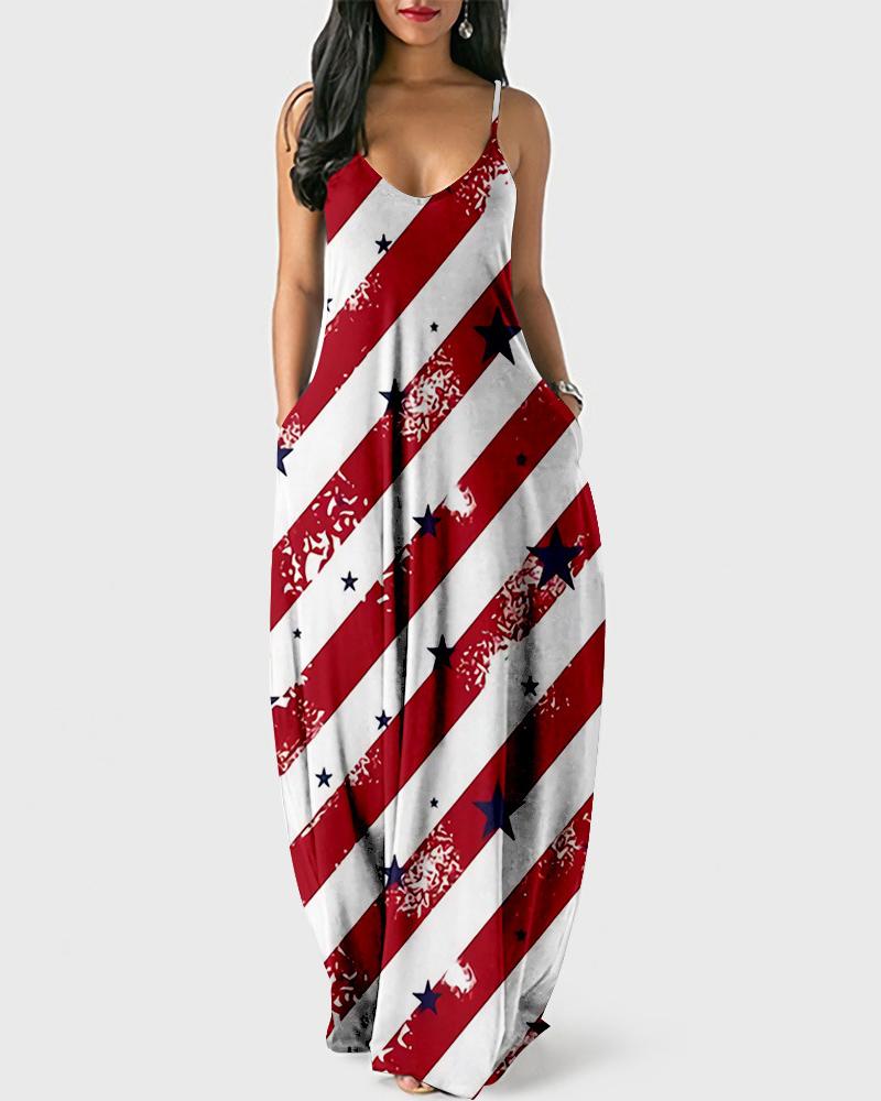 

Independence Day Print Sling Maxi Dress, Style11