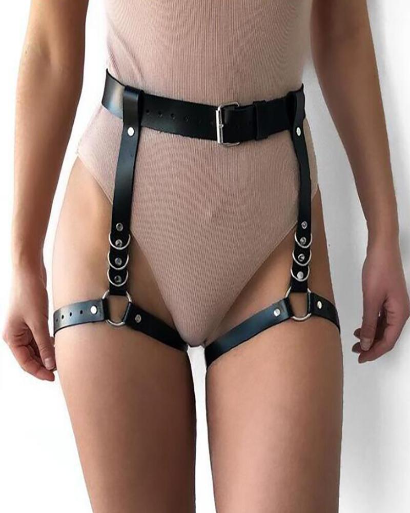 

PU Leather O-Ring Decor Buckled Garter Belt, Black