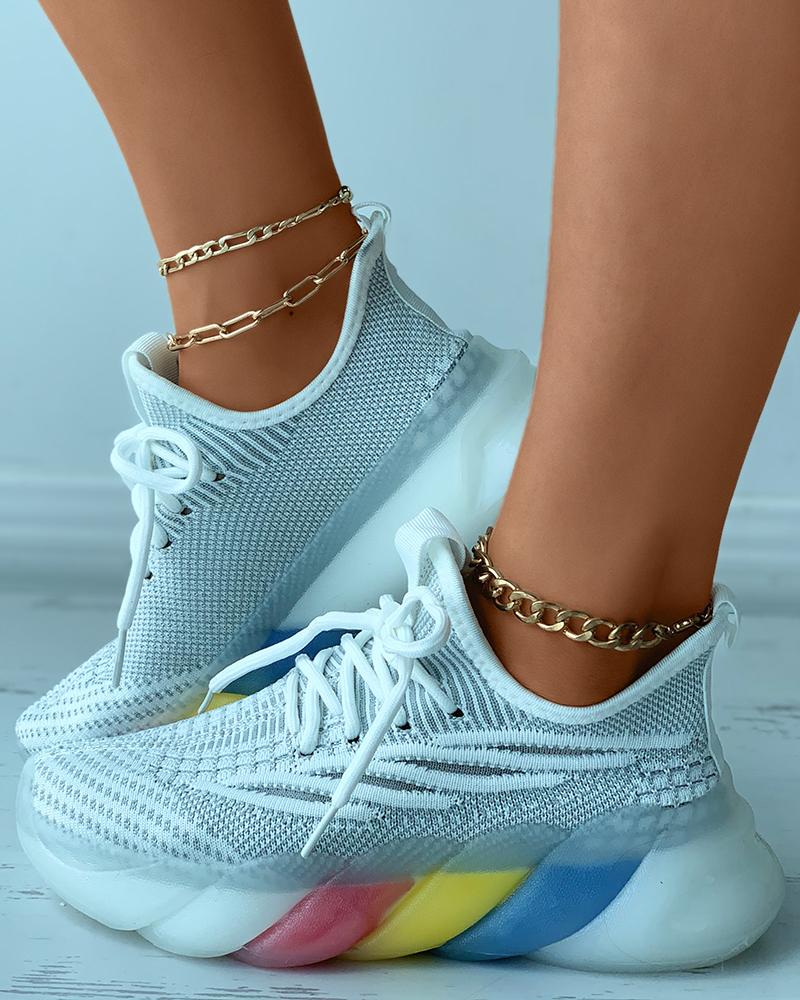 

Lace-up Knit Colorful Muffin Sneaker, Gray