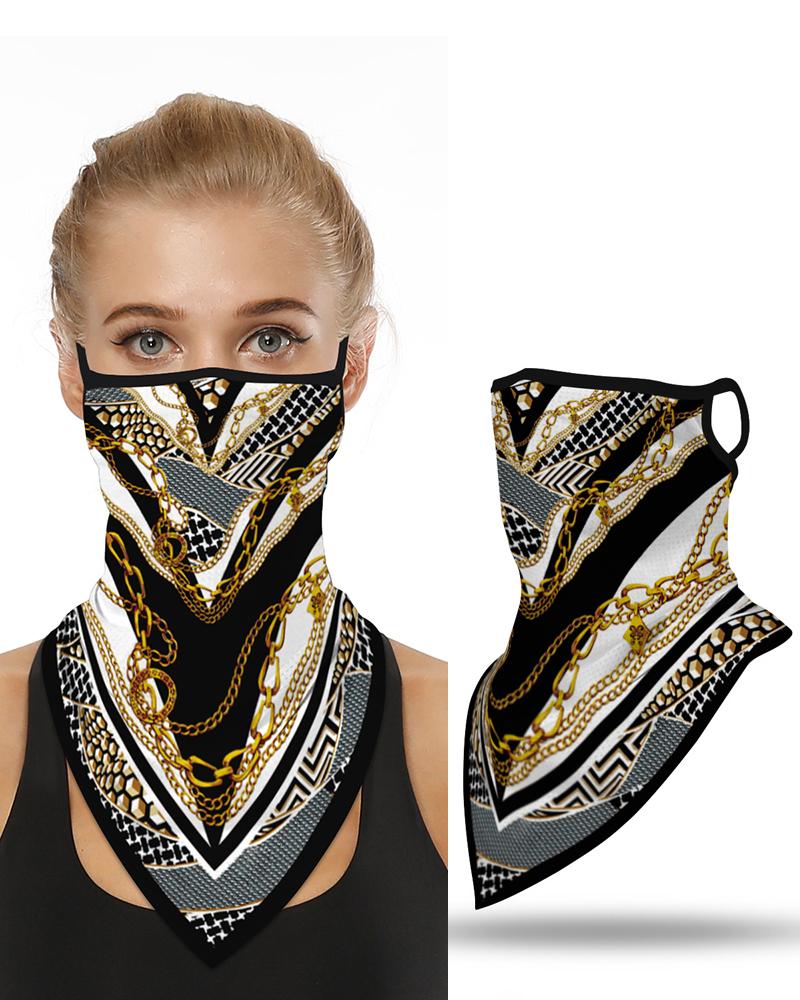 

Chain Print Breathable Ear Loop Face Cover Windproof Bandana Outdoors, Gold