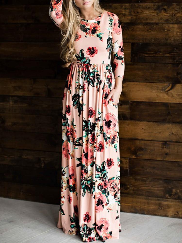 

Stylish Pleated Plus Size Floral Maxi Dress, White