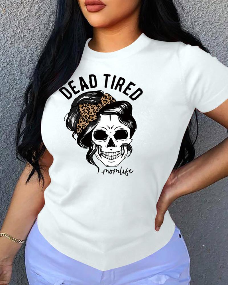 

Letter / Graphic Print O Neck Short Sleeve T-Shirt, White