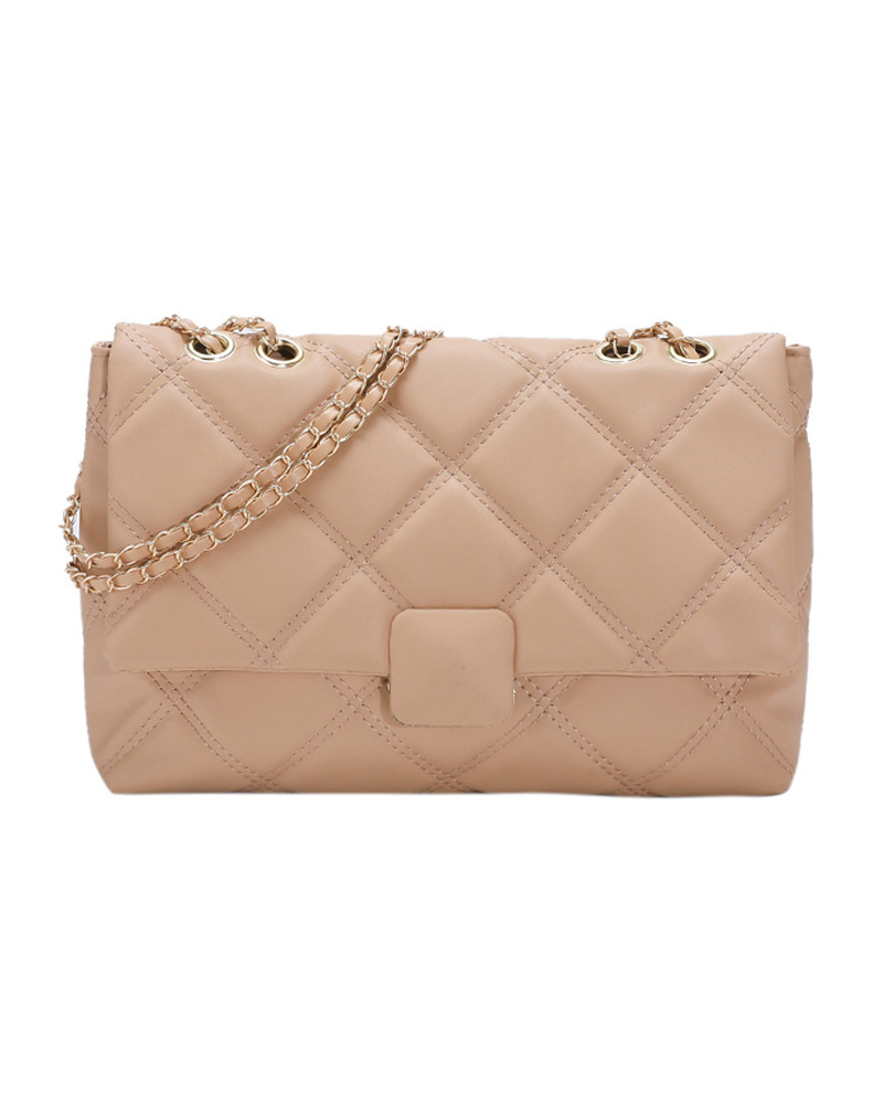 

Quilted Square Flap Shoulder Bag, Khaki