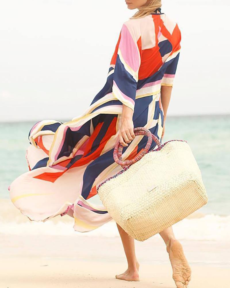 

All Over Print V Neck Maxi Cover Up, Red