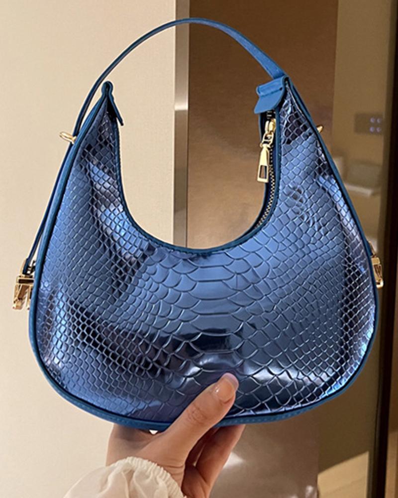 

Crocodile Fashionable Work Baguette Bag, Blue